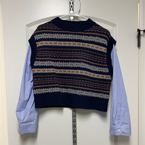 Sea New York Navy Knit Vest with Striped Sleeves - Picture 2 of 5